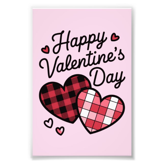 Happy Valentines Day Leopard Plaid Love Heart  Photo Print (Front)