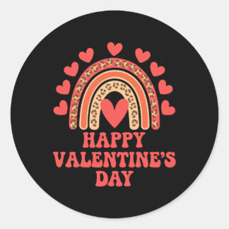 Happy Valentine's Day Leopard Rainbow Heart Valent Classic Round Sticker