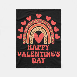 Happy Valentine's Day Leopard Rainbow Heart Valent Fleece Blanket