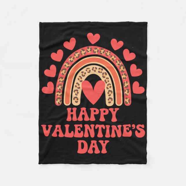 Happy Valentine's Day Leopard Rainbow Heart Valent Fleece Blanket (Front)
