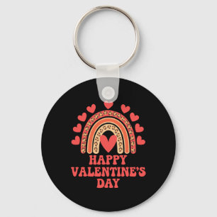 Happy Valentine's Day Leopard Rainbow Heart Valent Key Ring