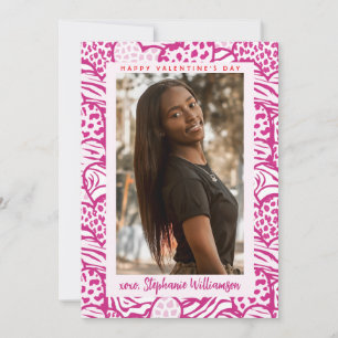 Happy Valentines Day Light Pink Jungle Heart Photo Holiday Card