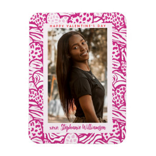 Happy Valentines Day Light Pink Jungle Heart Photo Magnet
