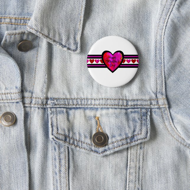Happy Valentine's Day  Lined Design Texted 6 Cm Round Badge (In Situ)