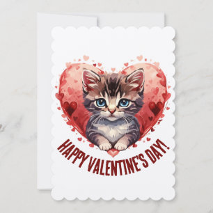Happy Valentine's Day Little Kitten with Heart Holiday Card