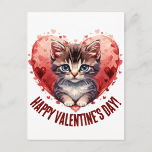 Happy Valentine's Day Little Kitten with Heart Postcard
