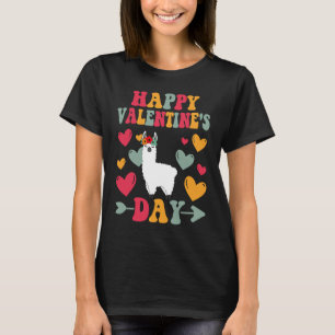 Happy Valentines Day Llama Heart Love Groovy T-Shirt