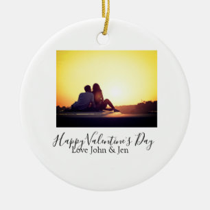 Happy Valentine's day love add name photo simple g Ceramic Tree Decoration