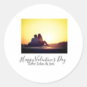 Happy Valentine's day love add name photo simple g Classic Round Sticker