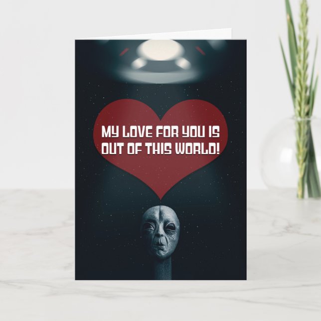 Happy Valentines Day Love and Romance Alien UFO Holiday Card (Front)