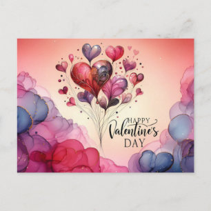 Happy Valentines Day Love By Alcohol Inks  Postcard