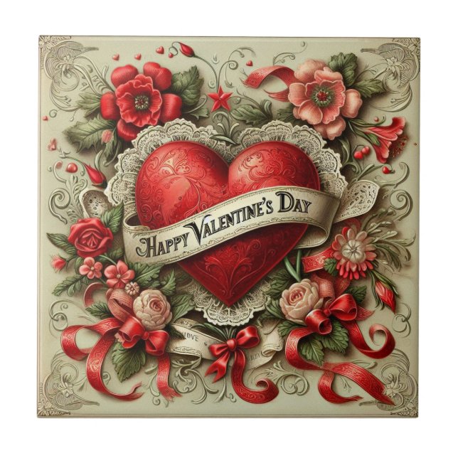Happy Valentine's Day, Love Forever, Tile (Front)
