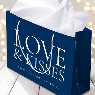 Happy Valentine's Day Love & Kisses Navy Blue Large Gift Bag