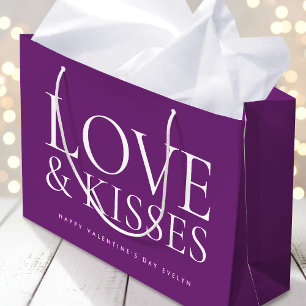 Happy Valentine's Day Love & Kisses Purple Large Gift Bag