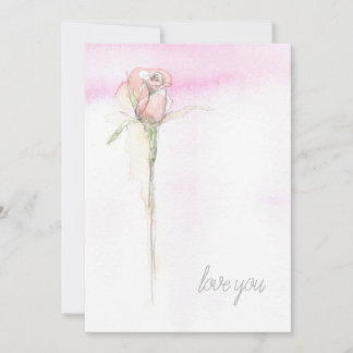 Happy Valentine's Day Love You Pink Stem Rose Holiday Card
