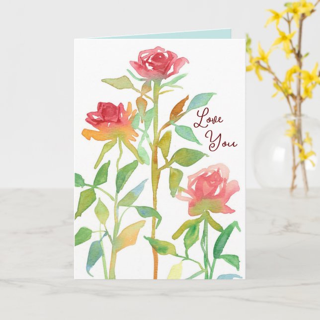 Happy Valentine's Day Love You Red Roses Card (Yellow Flower)