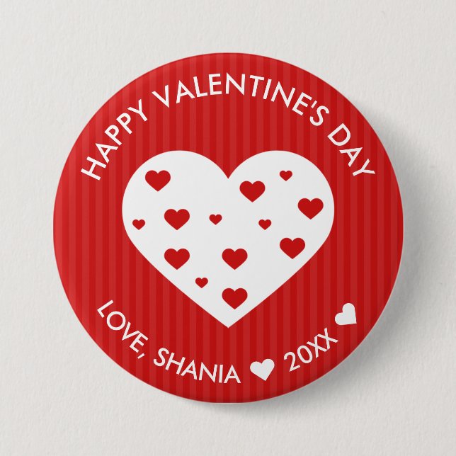 Happy Valentine's Day Lovely Red White Hearts 7.5 Cm Round Badge (Front)