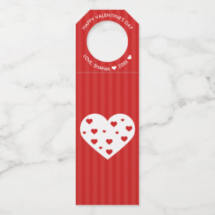 Happy Valentine's Day Lovely Red White Hearts Bottle Tag