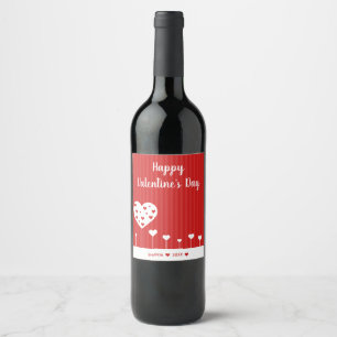 Happy Valentine's Day Lovely Red White Hearts Wine Label