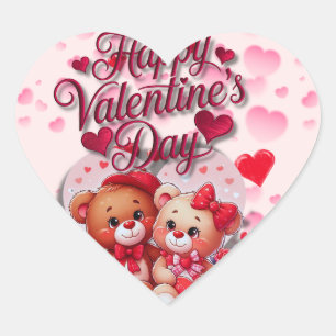 Happy Valentine's Day Loving Teddy Bear Couple Heart Sticker