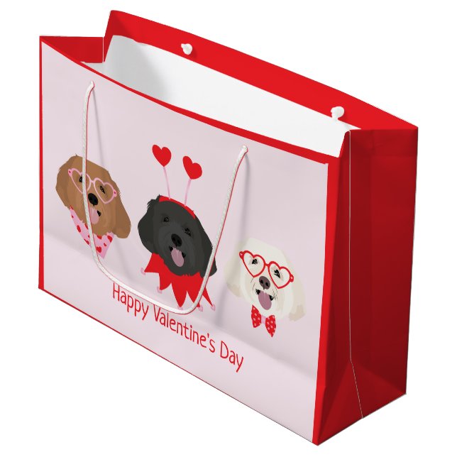 Happy Valentines Day Maltipoo Dogs Large Gift Bag (Front Angled)