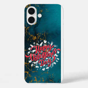 Happy Valentines Day Marbled iPhone 16 Plus Case