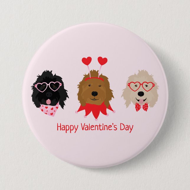 Happy Valentines Day Mini Goldendoodle Dogs 7.5 Cm Round Badge (Front)