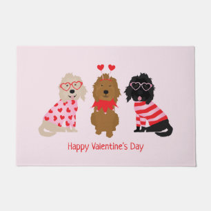 Happy Valentines Day Mini Goldendoodle Dogs Doormat