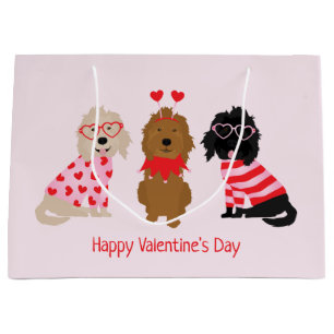 Happy Valentines Day Mini Goldendoodle Dogs Large Gift Bag