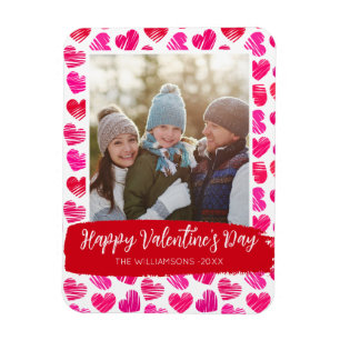 Happy Valentines Day Modern Red Pink Hearts Photo Magnet