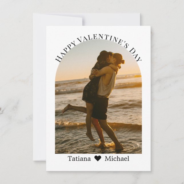 happy valentines day modern script arch photo  holiday card (Front)