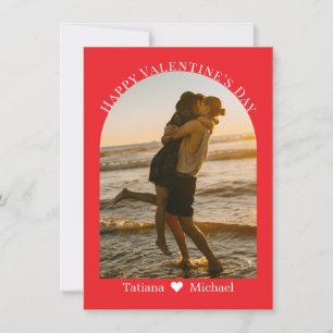 happy valentines day modern script arch photo red holiday card
