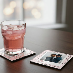 Happy Valentines Day Modern Stylish Romantic Photo Glass Coaster