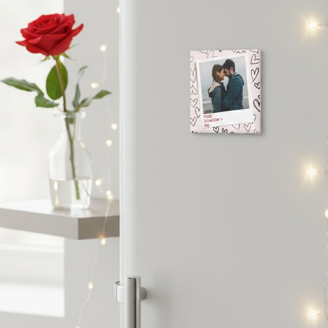 Happy Valentines Day Modern Stylish Romantic Photo Magnet (Creator Uploaded)