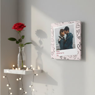 Happy Valentines Day Modern Stylish Romantic Photo Square Wall Clock