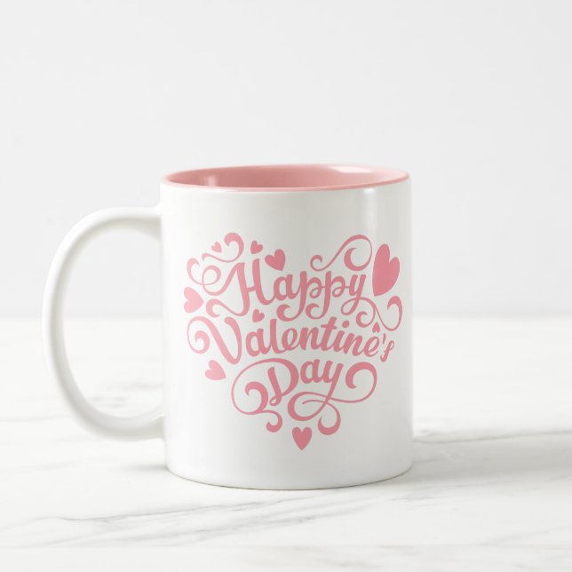 Happy Valentine's Day Modern Two-Tone Coffee Mug (Left)
