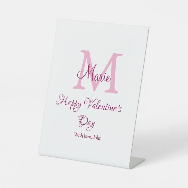 Happy valentine's day monogram pink name love girl pedestal sign (Front)