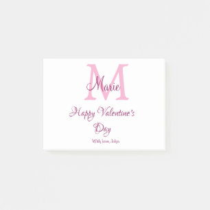 Happy valentine's day monogram pink name love girl post-it notes