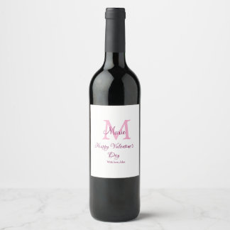 Happy valentine's day monogram pink name love girl wine label