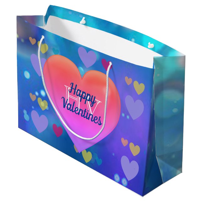 Happy Valentines Day Monogram with Pretty Hearts Large Gift Bag (Back Angled)