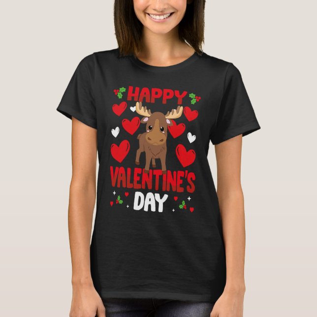 Happy Valentines Day Moose Heart Love Animal T-Shirt (Front)