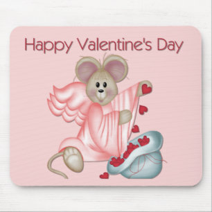 Happy Valentine's Day Mouse with Hearts Mousepad