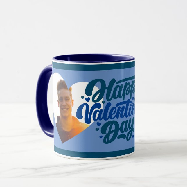 Happy Valentine's Day Multi Photo BLUE Mug (Front Left)