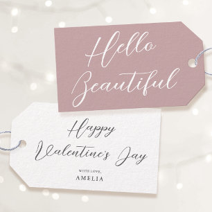 Happy Valentine's Day Name Brush Script Dusty Pink Gift Tags