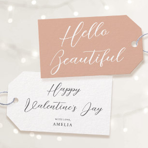 Happy Valentine's Day Name Brush Script Pink Sand Gift Tags