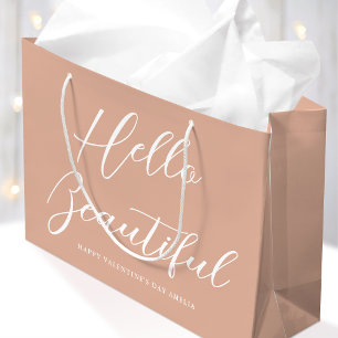 Happy Valentine's Day Name Brush Script Pink Sand Large Gift Bag