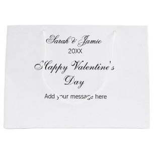 Happy Valentine's day name date message simple ele Large Gift Bag