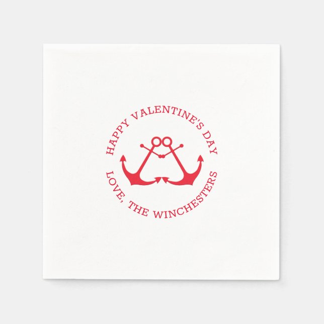 Happy Valentine's Day nautical anchors custom cute Napkin (Front)