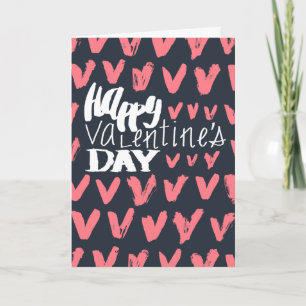 Happy Valentine's Day Navy blue and Pink Hearts Holiday Card