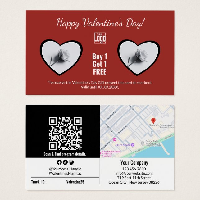 Happy Valentine's Day One Rose Gift Voucher Card (Front & Back)